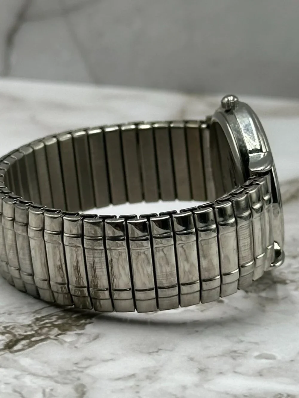 3/$30 Blair Watch Women Silver Tone Black Dial Stretch Band New Battery 6.75